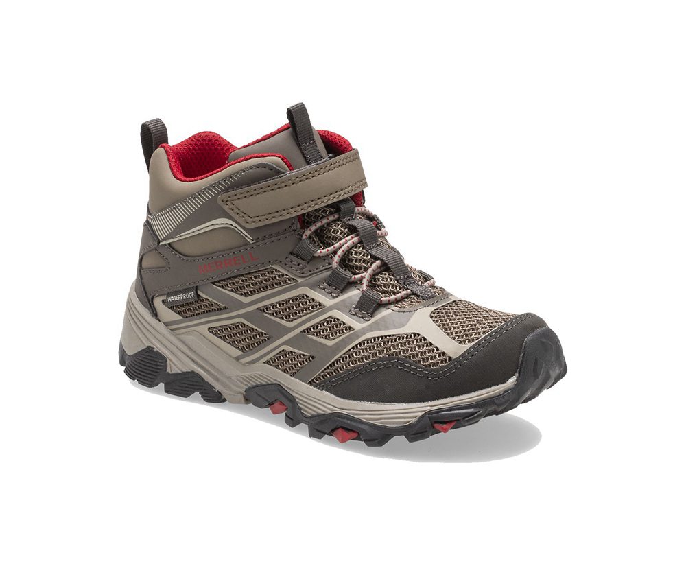 Buty Trekkingowe Merrell Dziecięce Brązowe - Moab Fst Mid A/C Waterproof - 208134-PFS